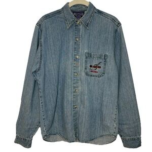 Vintage 90s Hard Rock Cafe Orlando Florida  Denim Shirt Size Large Button Down